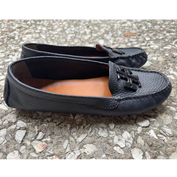 Tory Burch Navy Blue Pebbled Leather Driving Moccasins Loafers Size 6 - Picture 1 of 7